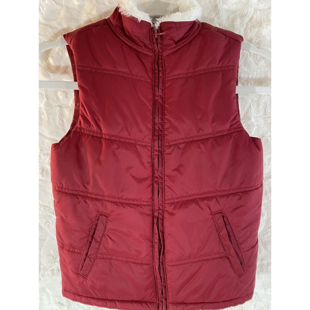 GYMBOREE girls red faux fur collar puffer zip up vest size 7/8 - Picture 1 of 5